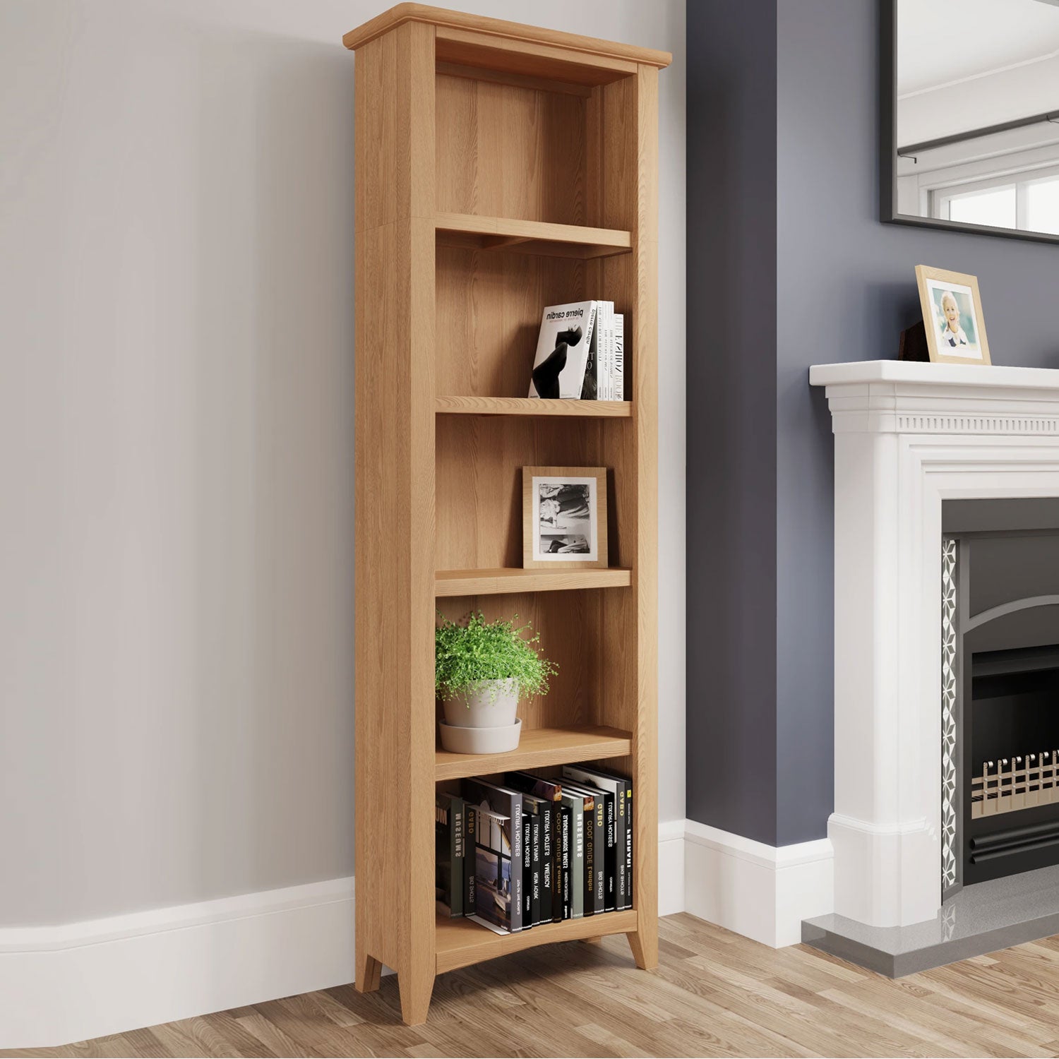 Guildford Solid Oak Large Narrow Bookcase | Lavishway UK