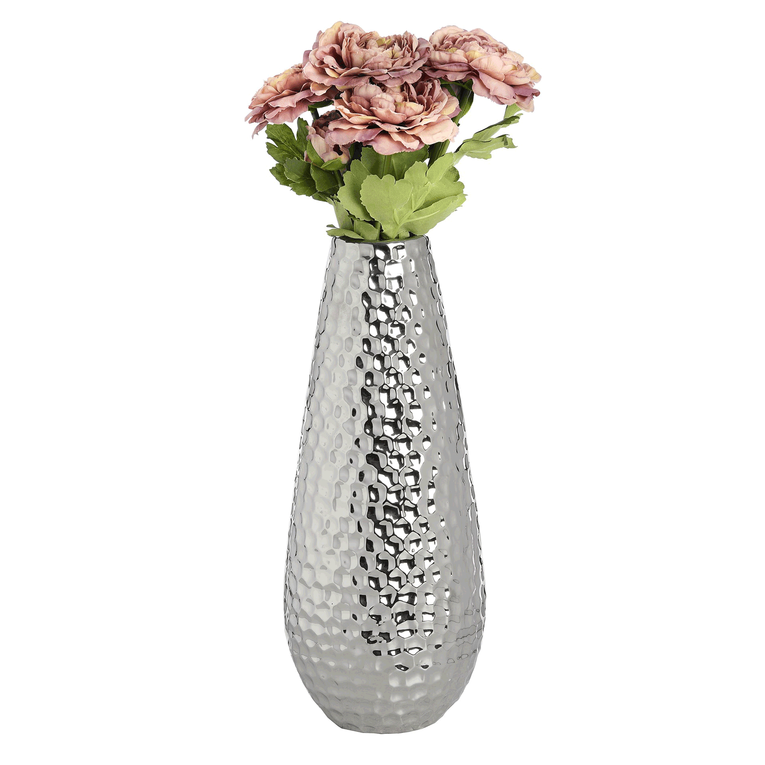 silver-ceramic-bulb-vase-in-dimple-effect-lavishway-uk