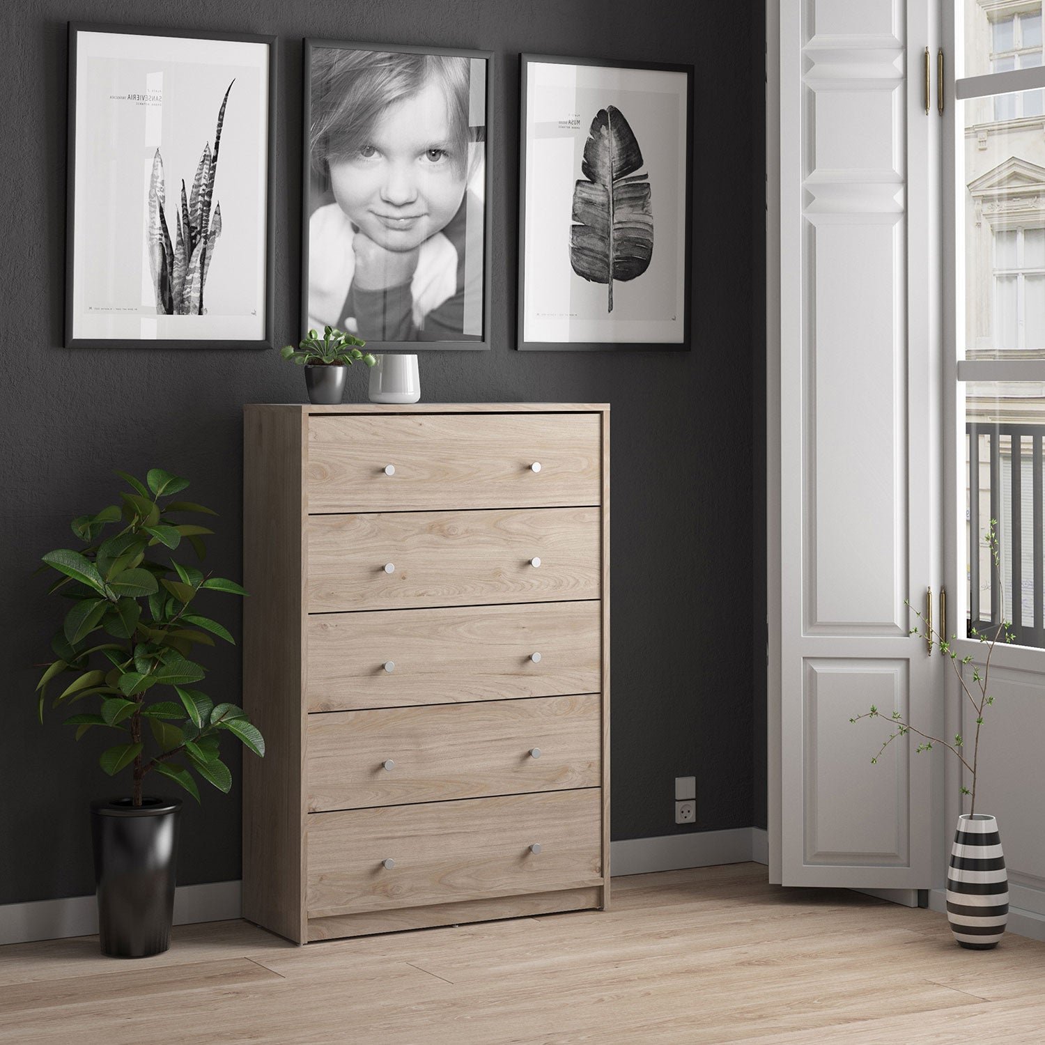 Oak finish store chest of drawers