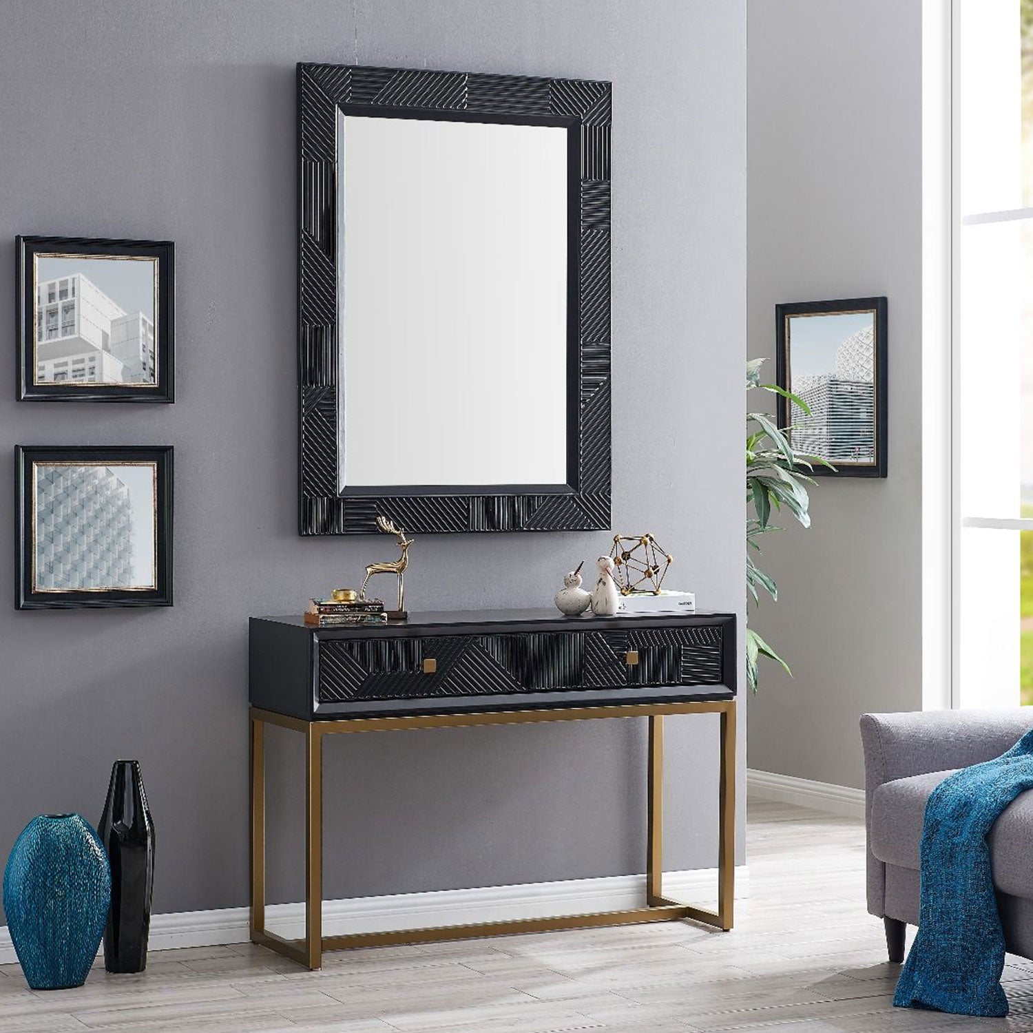 Orlando Black Finish 2 Drawers Console Table | Lavishway UK