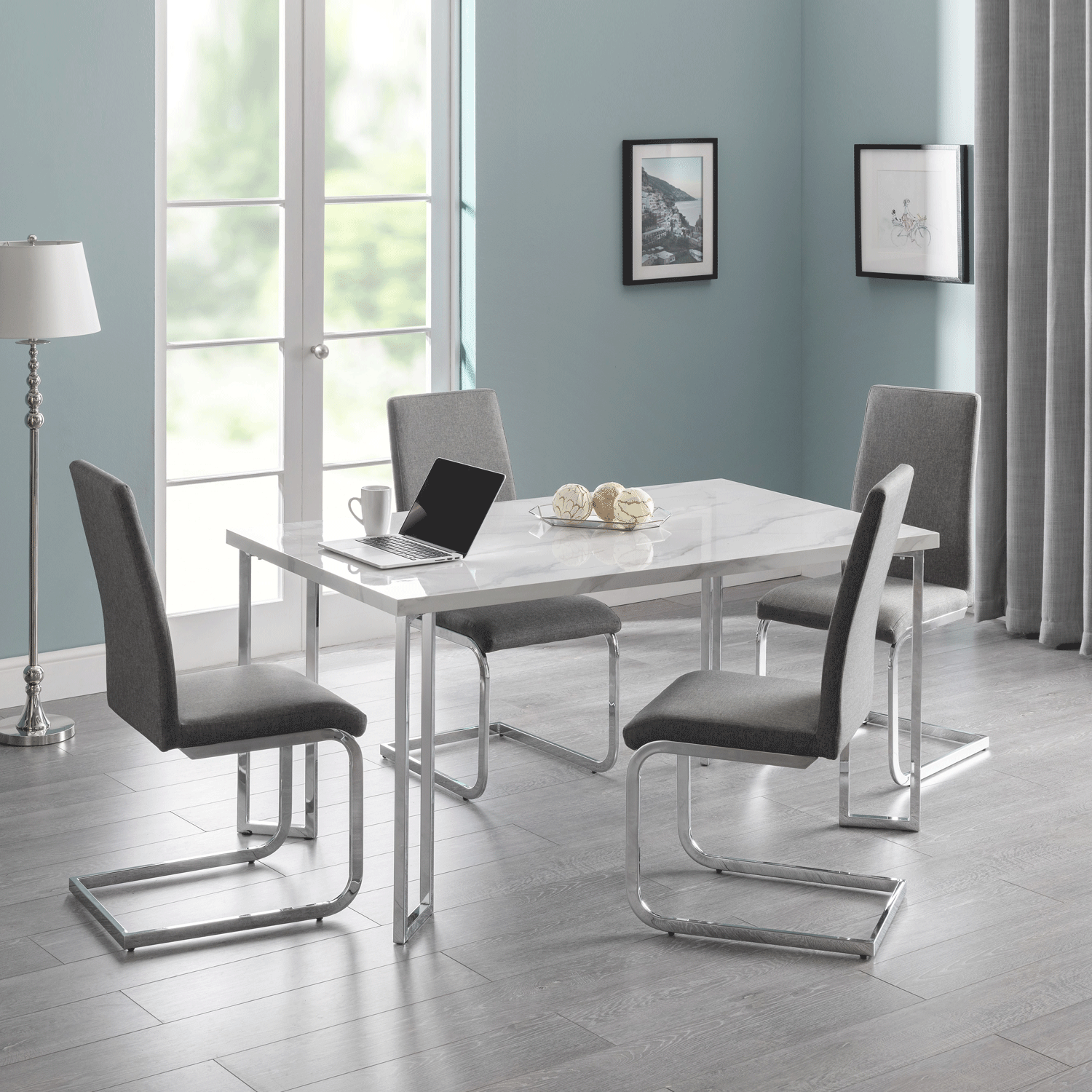 Positano White Marble Effect Top Dining Table Lavishway UK