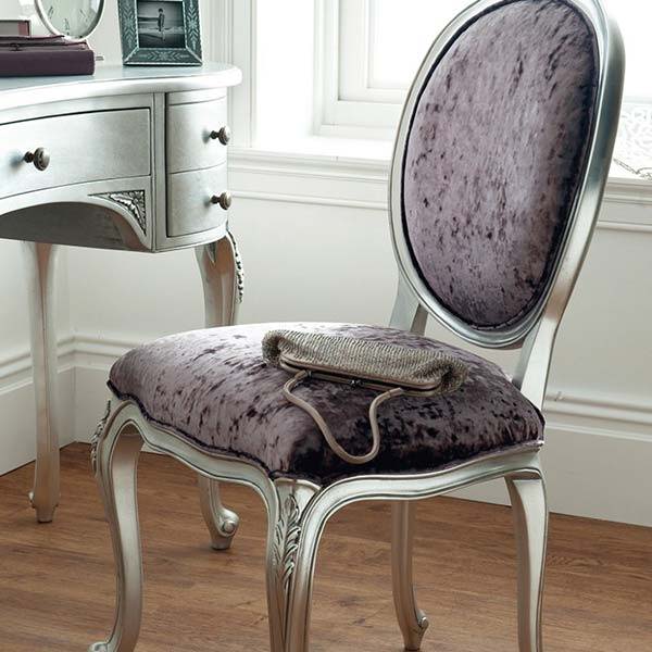 silver dressing table chair Footstool Silver Velvet Dressing Table Chair Elegant Grey Velvet Low Back Dressing Table Stool With Natural