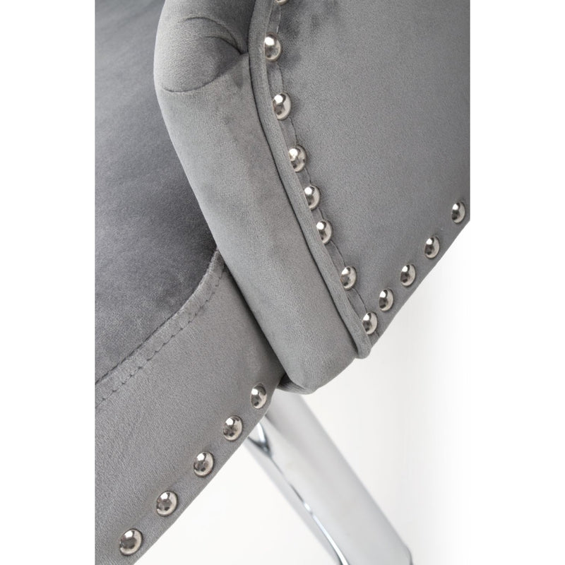 Roko Brushed Velvet Grey Bar Stool by Lavishway | Bar Stools-37659