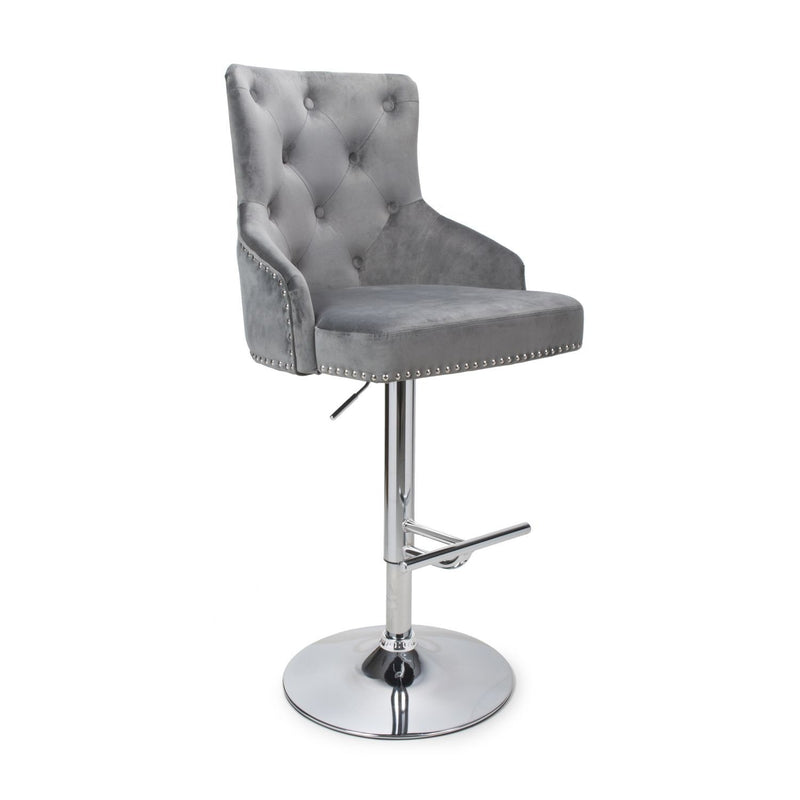 Roko Brushed Velvet Grey Bar Stool by Lavishway | Bar Stools-37651