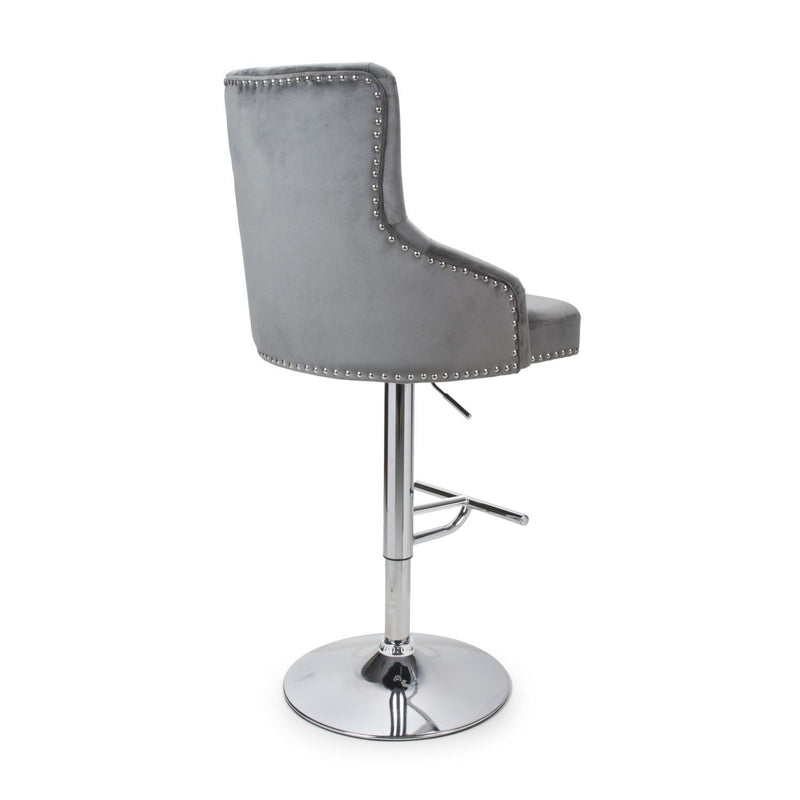 Roko Brushed Velvet Grey Bar Stool by Lavishway | Bar Stools-37654