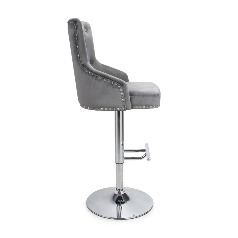 Roko Brushed Velvet Grey Bar Stool by Lavishway | Bar Stools-37653