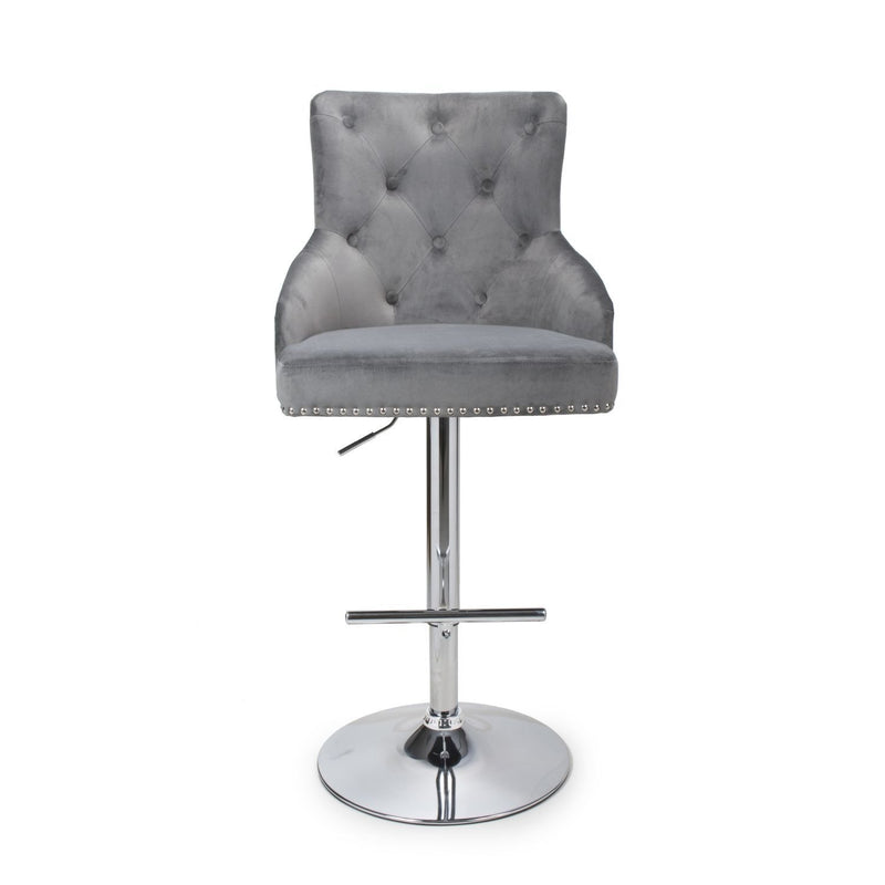Roko Brushed Velvet Grey Bar Stool by Lavishway | Bar Stools-37652