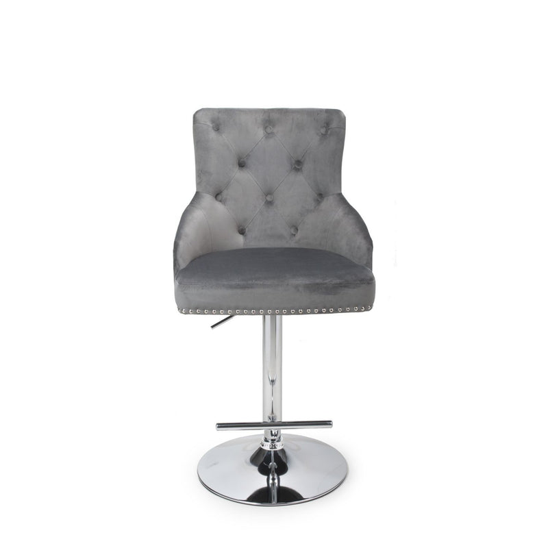 Roko Brushed Velvet Grey Bar Stool by Lavishway | Bar Stools-37656