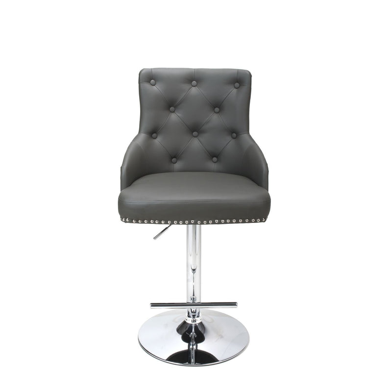 Roko Leather Graphite Grey Bar Stool by Lavishway | Bar Stools-37617