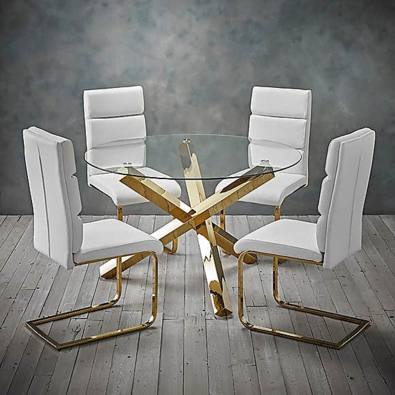 Antibes Gold Legs White Dining Chair Set of 2 by Lavishway | Dining Chairs-35745