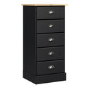 Nola Black & Wooden Top 5 Drawer Narrow Chest by Lavishway | Chest Of Drawers
