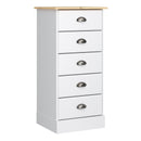 Nola White & Wood Top 5 Drawers Narrow Chest by Lavishway | Chest Of Drawers