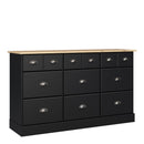 Nola Black & Wood Top 3 Over 6 Drawer Chest by Lavishway | Chest Of Drawers