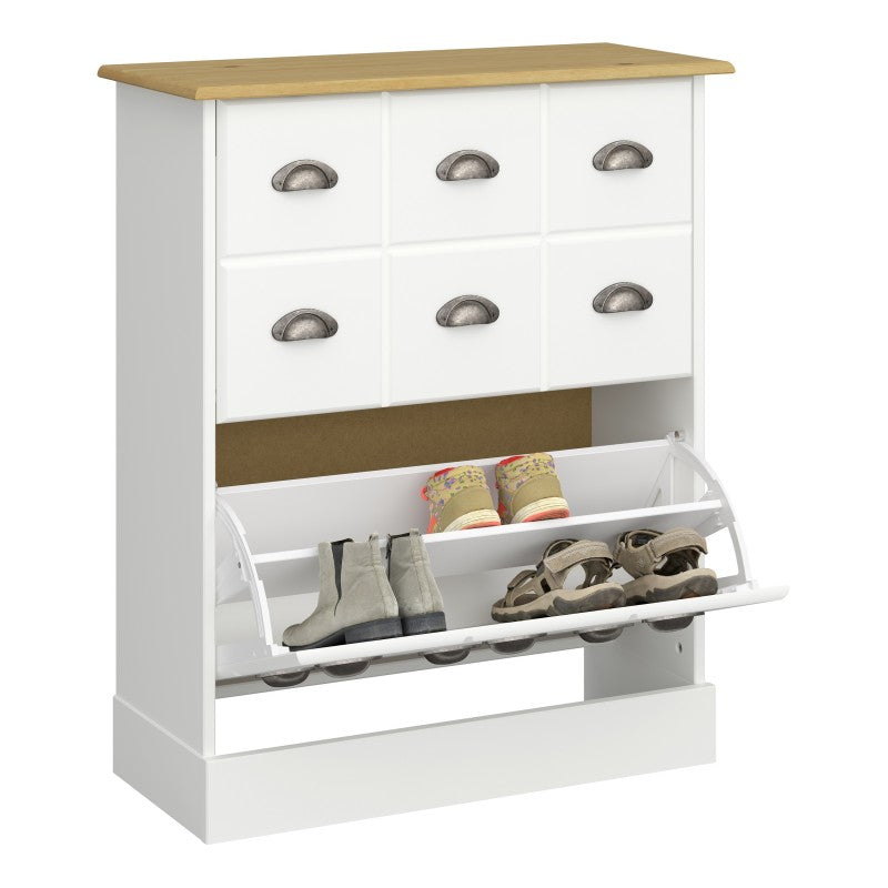 Nola White & Pine Wood Top Shoe Cabinet by Lavishway | Shoe Cabinets