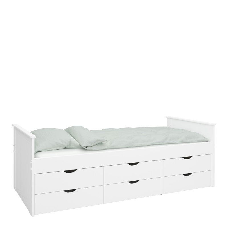Alba White 6 Drawers Wooden Single Bed by Lavishway | Wooden Beds