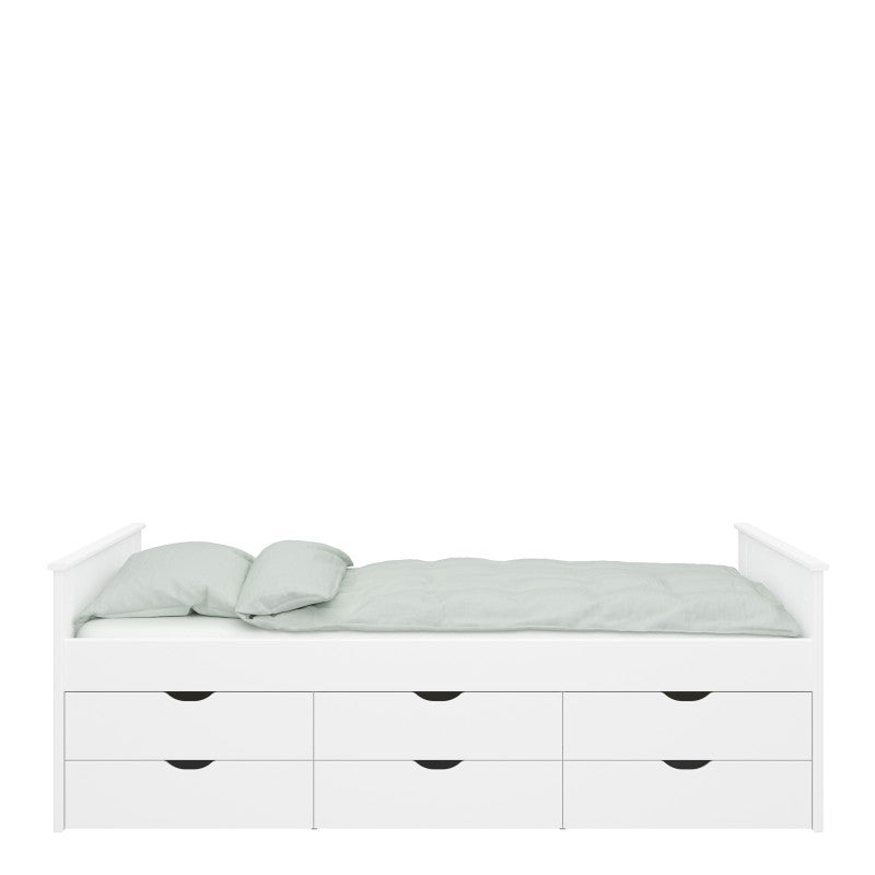 Alba White 6 Drawers Wooden Single Bed by Lavishway | Wooden Beds
