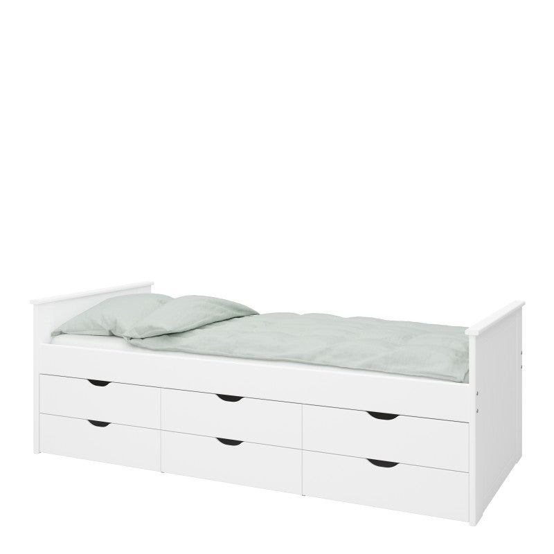 Alba White 6 Drawers Wooden Single Bed by Lavishway | Wooden Beds