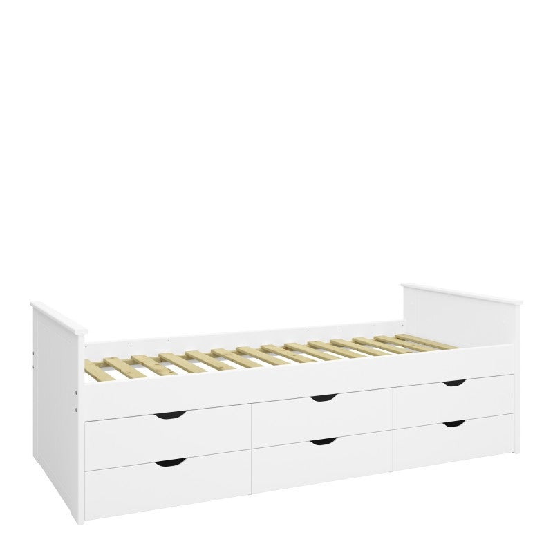 Alba White 6 Drawers Wooden Single Bed by Lavishway | Wooden Beds