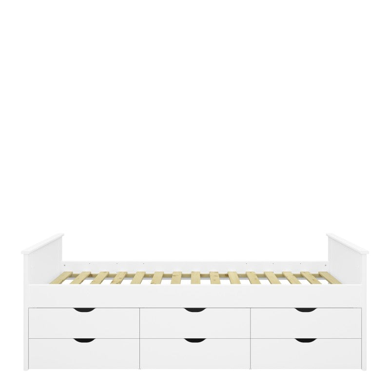 Alba White 6 Drawers Wooden Single Bed by Lavishway | Wooden Beds
