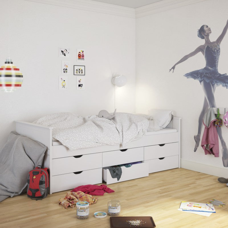 Alba White 6 Drawers Wooden Single Bed by Lavishway | Wooden Beds