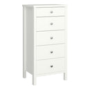 Tromso Off White 5 Drawers Narrow Chest by Lavishway | Chest Of Drawers