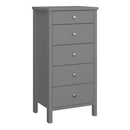 Tromso Grey 5 Drawers Narrow Chest by Lavishway | Chest Of Drawers