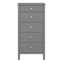 Tromso Grey 5 Drawers Narrow Chest by Lavishway | Chest Of Drawers
