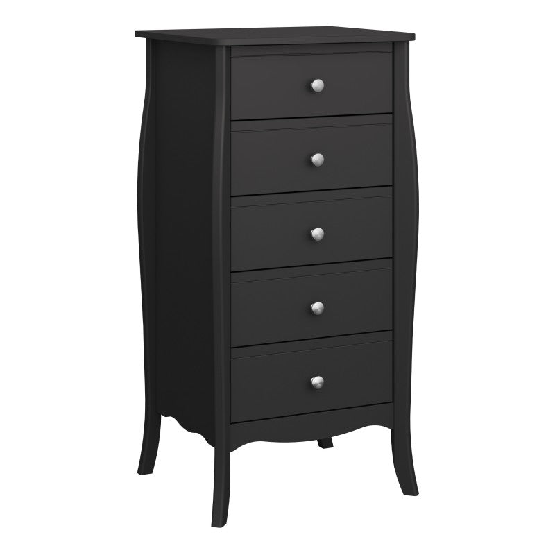 Baroque 5 Drawer Narrow Black Chest Of Drawer by Lavishway | Chest Of Drawer