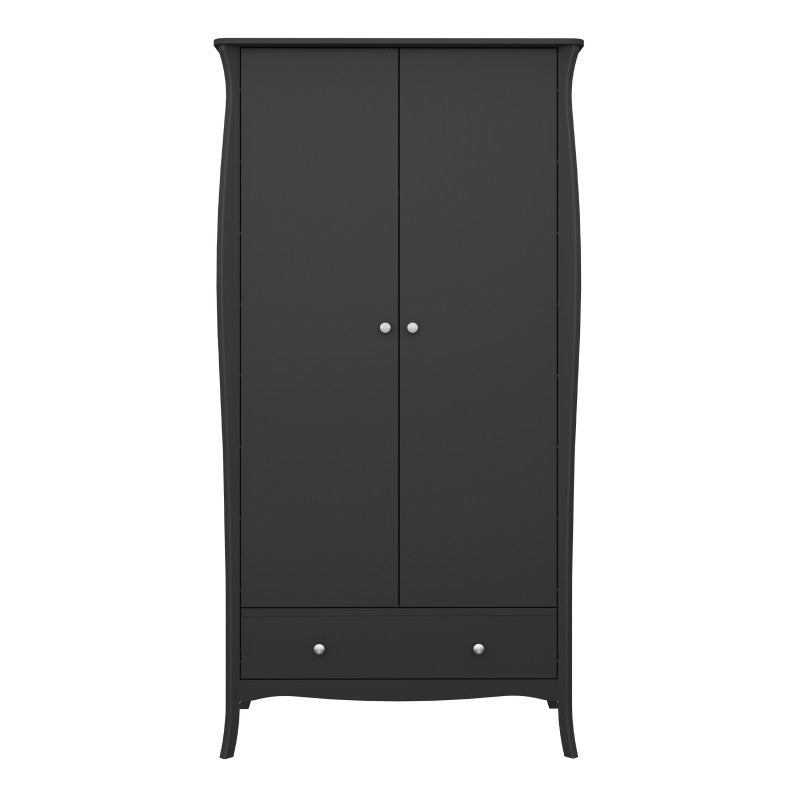 Baroque 2 Door & 1 Drawer Black Wardrobe