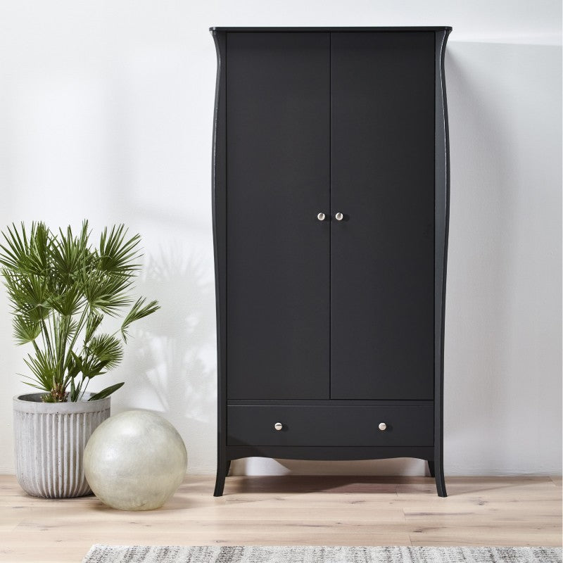 Baroque 2 Door & 1 Drawer Black Wardrobe