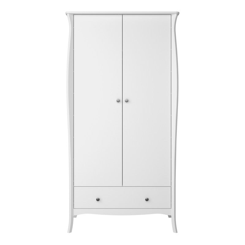 Baroque 2 Door & 1 Drawer White Wardrobe