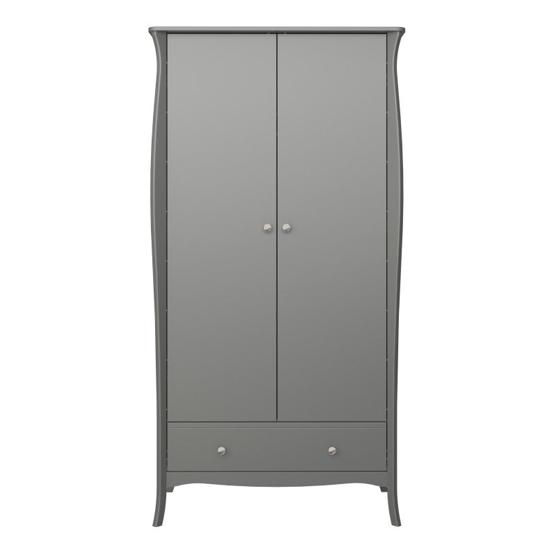 Baroque 2 Door & 1 Drawer Grey Wardrobe by Lavishway | Wardrobe