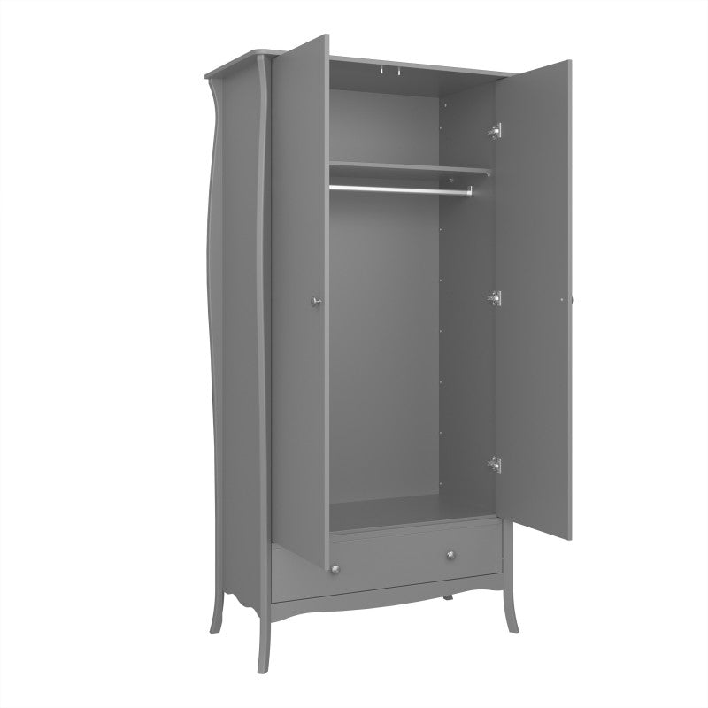 Baroque 2 Door & 1 Drawer Grey Wardrobe by Lavishway | Wardrobe