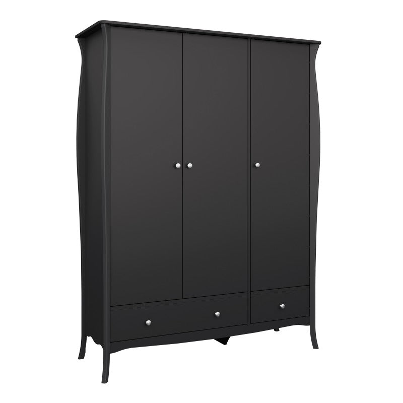 Baroque 3 Door & 2 Drawer Black Wardrobe by Lavishway | Wardrobe