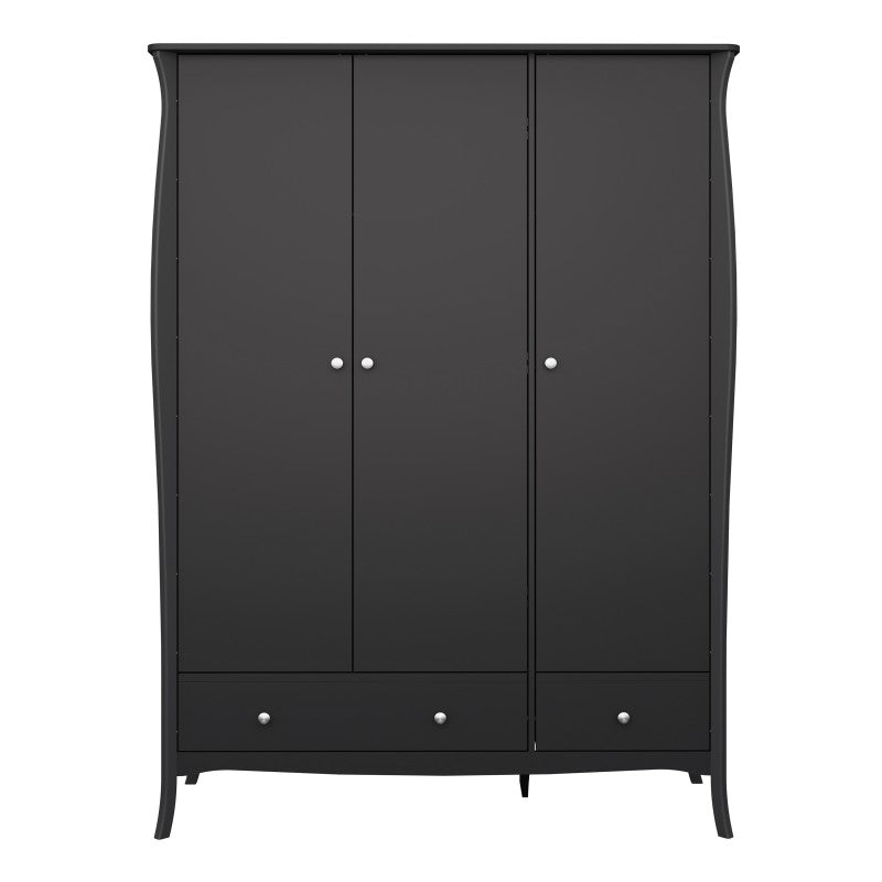 Baroque 3 Door & 2 Drawer Black Wardrobe by Lavishway | Wardrobe