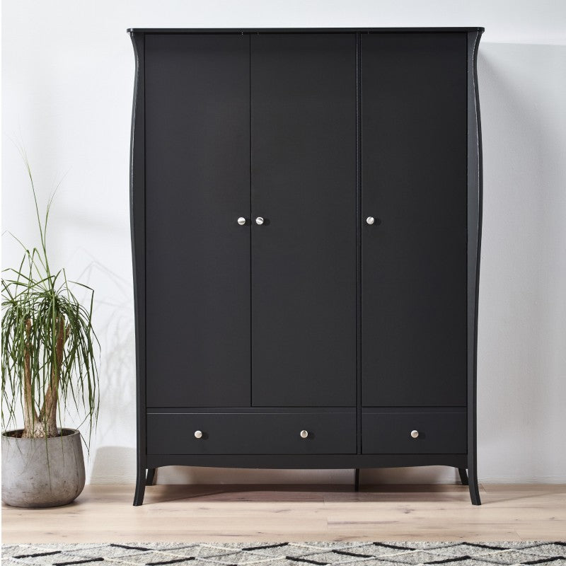 Baroque 3 Door & 2 Drawer Black Wardrobe by Lavishway | Wardrobe