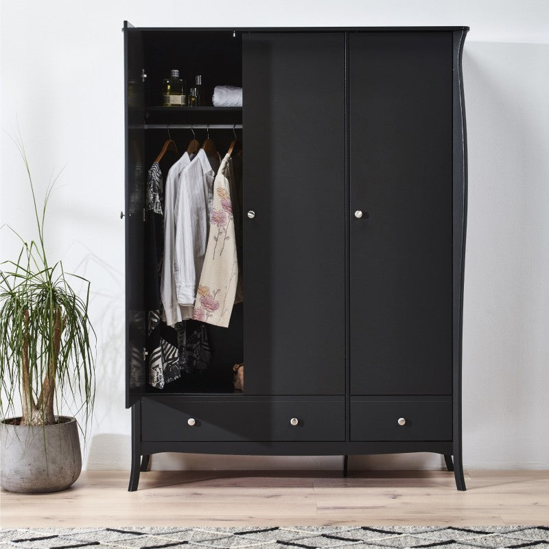 Baroque 3 Door & 2 Drawer Black Wardrobe by Lavishway | Wardrobe
