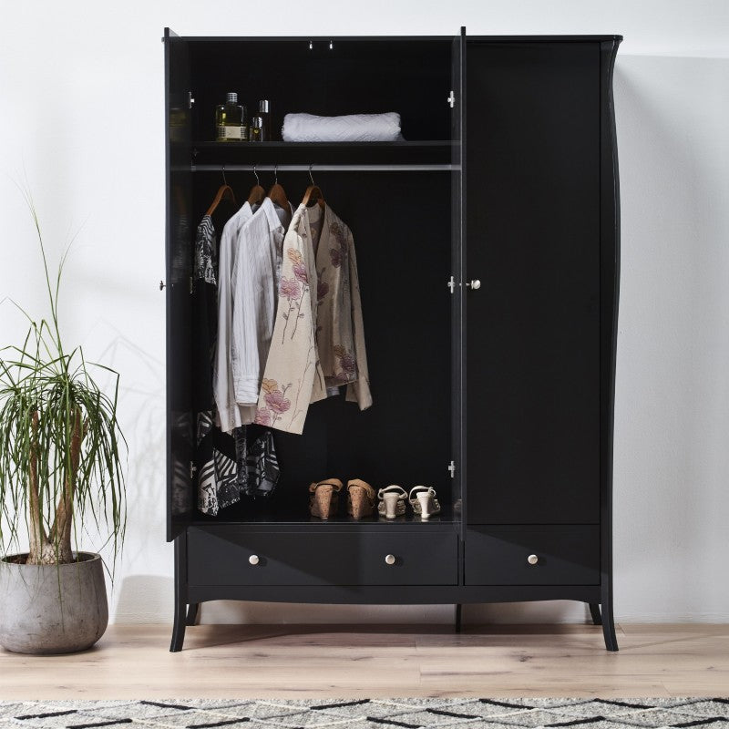 Baroque 3 Door & 2 Drawer Black Wardrobe by Lavishway | Wardrobe