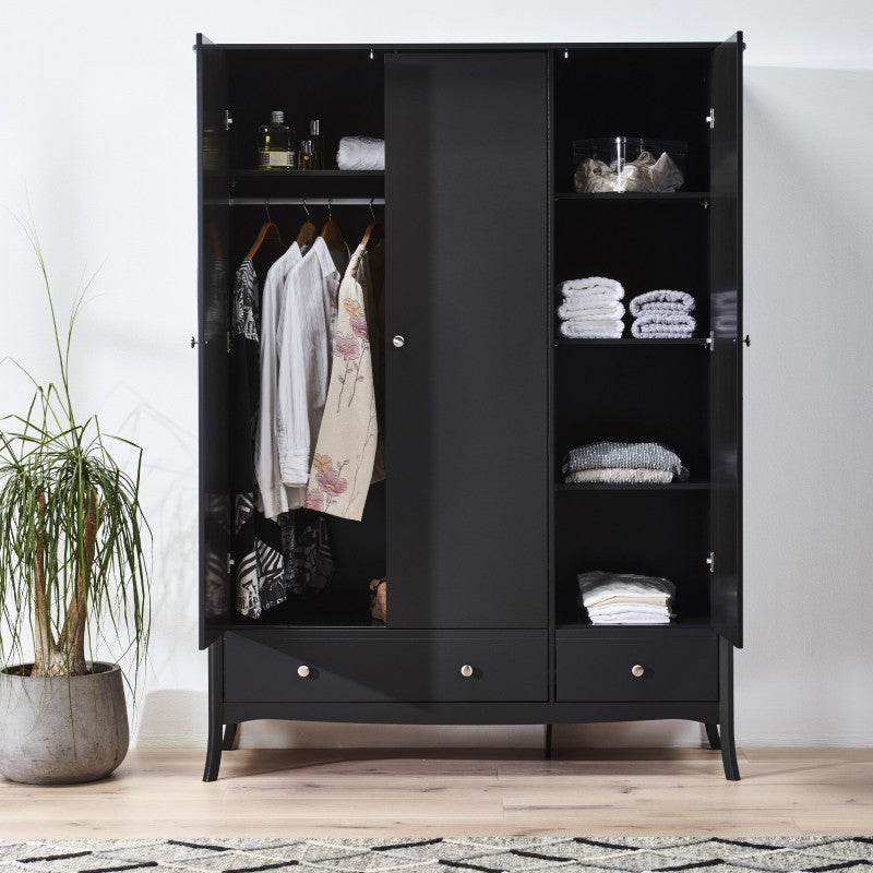 Baroque 3 Door & 2 Drawer Black Wardrobe by Lavishway | Wardrobe