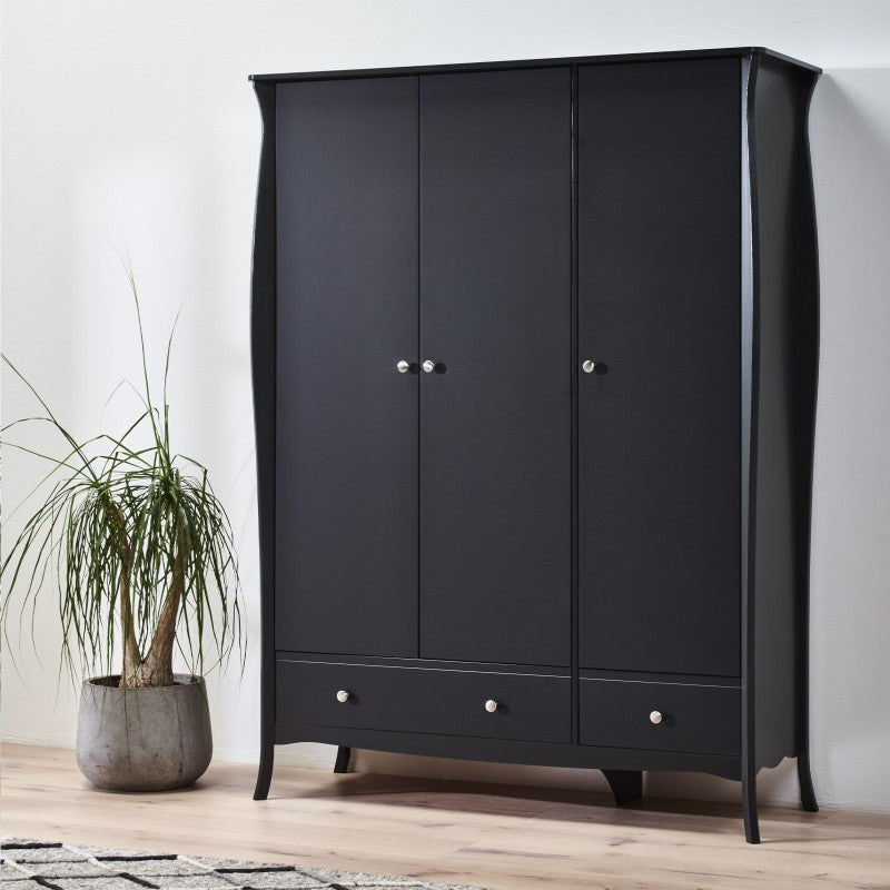 Baroque 3 Door & 2 Drawer Black Wardrobe by Lavishway | Wardrobe