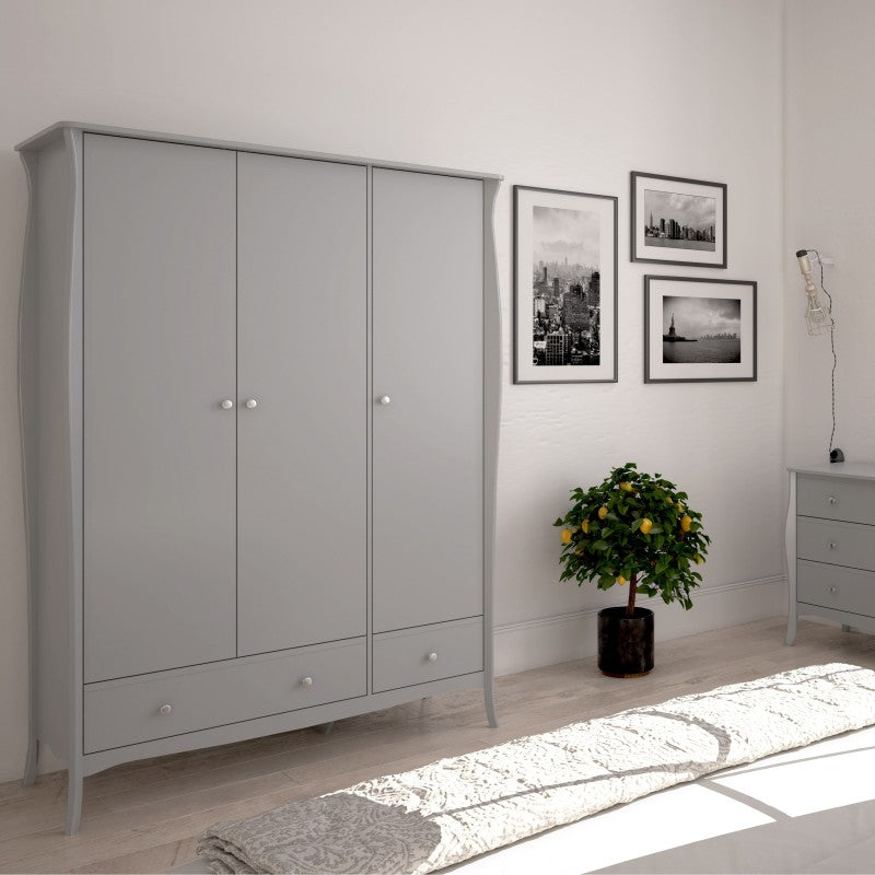 Baroque 3 Door & 2 Drawer Grey Wardrobe by Lavishway | Wardrobe