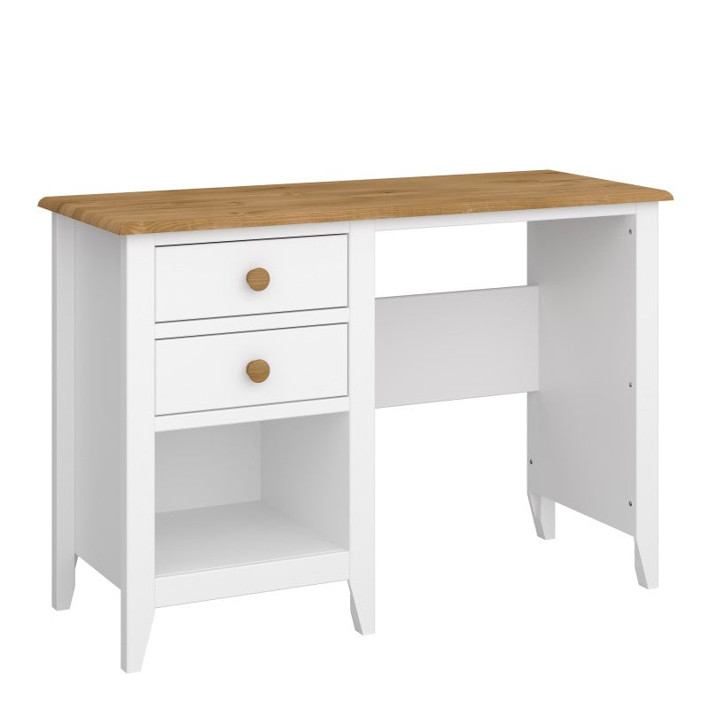 Heston White & Pine 2 Drawer 1 Shelf Desk by Lavishway | Wood Desks