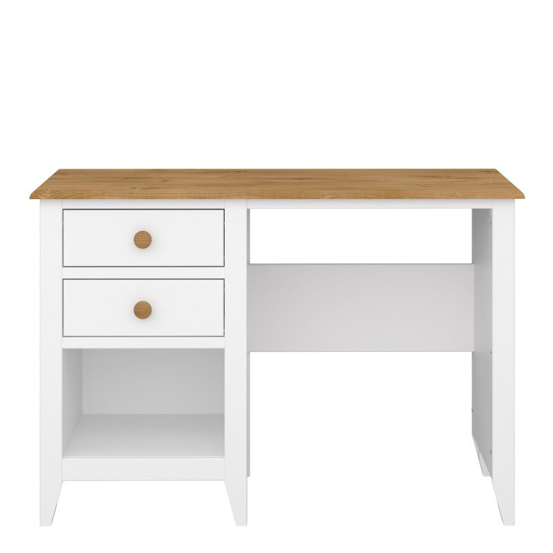 Heston White & Pine 2 Drawer 1 Shelf Desk by Lavishway | Wood Desks