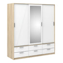 Line Oak & White High Gloss 3 Doors Wardrobe by Lavishway | Wardrobe-29561