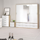 Line Oak & White High Gloss 3 Doors Wardrobe by Lavishway | Wardrobe-29571