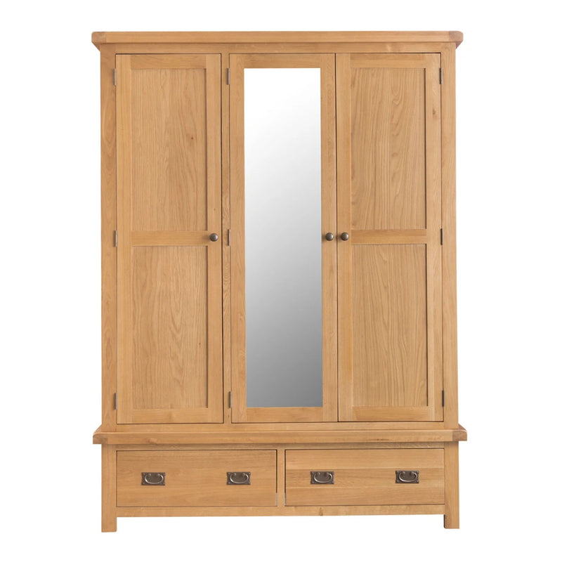 Chunky Oak 3 Doors Wardrobe With Mirror by Lavishway | Wardrobe-32607