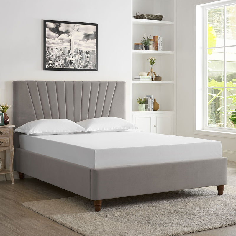 Lexie Wooden Effect Legs Velvet Double Bed by Lavishway | Velvet Bed-35627