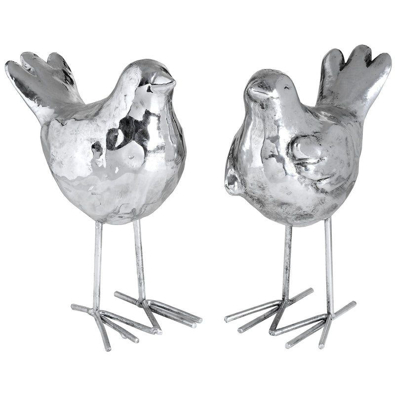 Set of Two Resin Birds in Silver Finish by Lavishway | Ornaments & Decoration-39766