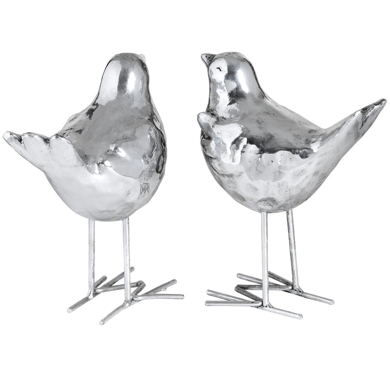 Set of Two Resin Birds in Silver Finish by Lavishway | Ornaments & Decoration-39768