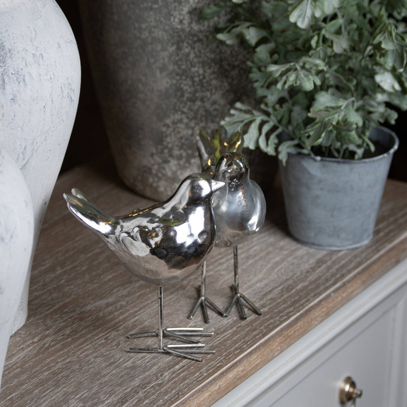 Set of Two Resin Birds in Silver Finish by Lavishway | Ornaments & Decoration-39767